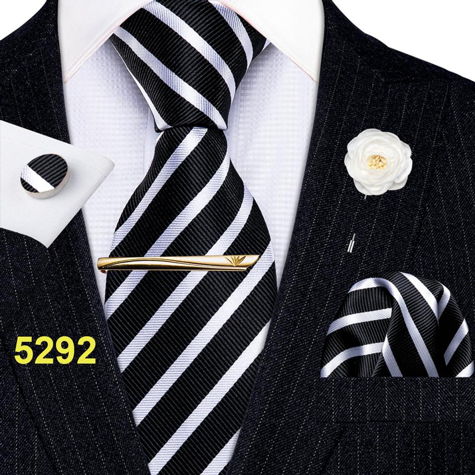 Modische Herren-Krawattenstangen mit Boutonniere-Hochzeit, formelle Seidenkrawatte, Taschentuch-Manschettenknöpfe, Designer-Set
