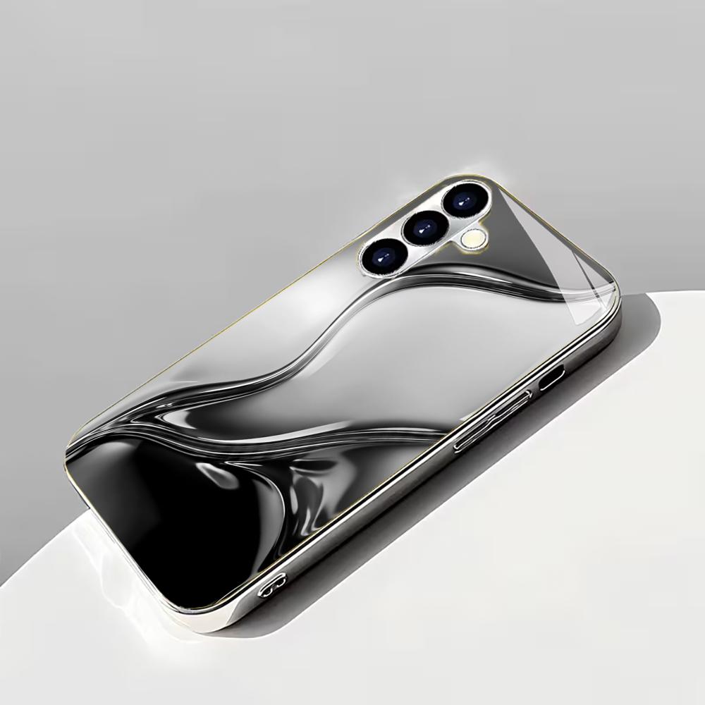 Electroplated Silver Shockproof Phone Case For Samsung Galaxy S26 S25 S24 S23 S22 Ultra Plus Fe With Silver Fluid Pattern