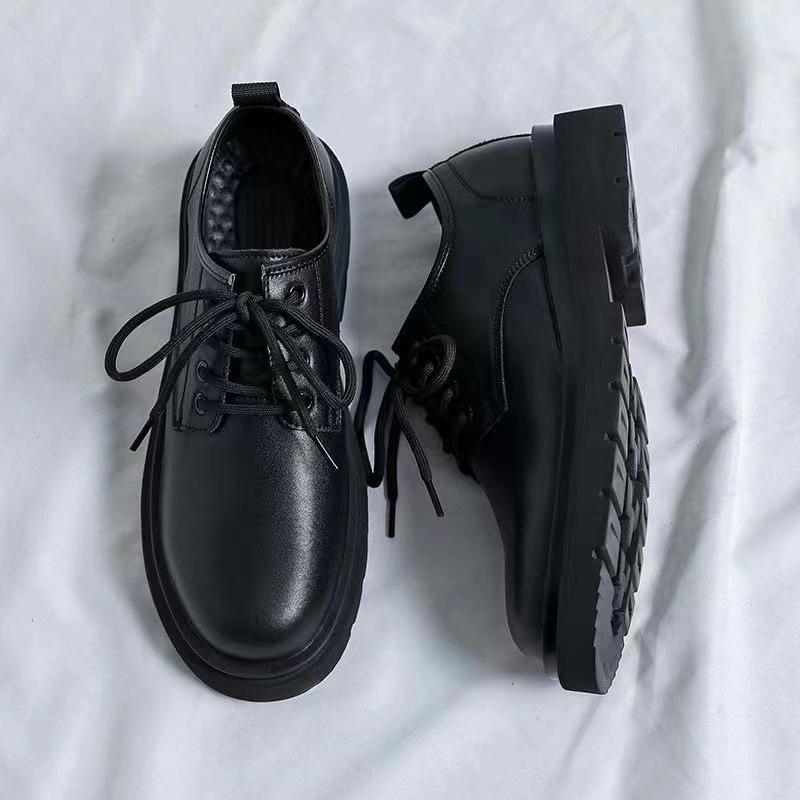Men's Shoes Autumn and Winter New Platform Business Casual Round Head Leather Shoes Lace-up Wedding Shoes Large Size Leather Shoes Men