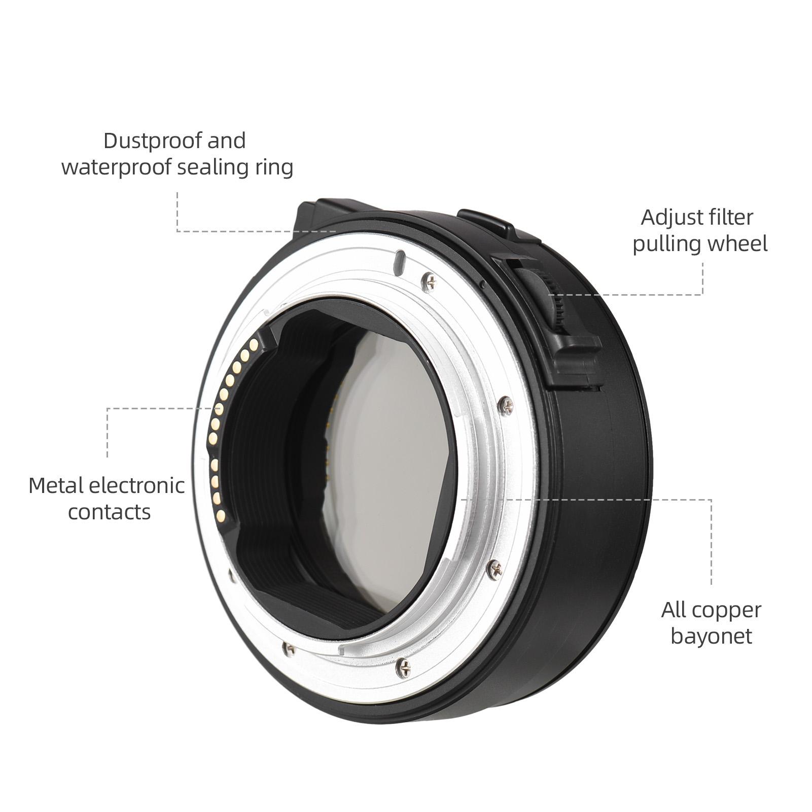 EF- R PRO Lens Adapt Auto Cam a Mount with ND Filt Electronic Ap ture Control Compatible with EFCelsiusEF-S Lens to