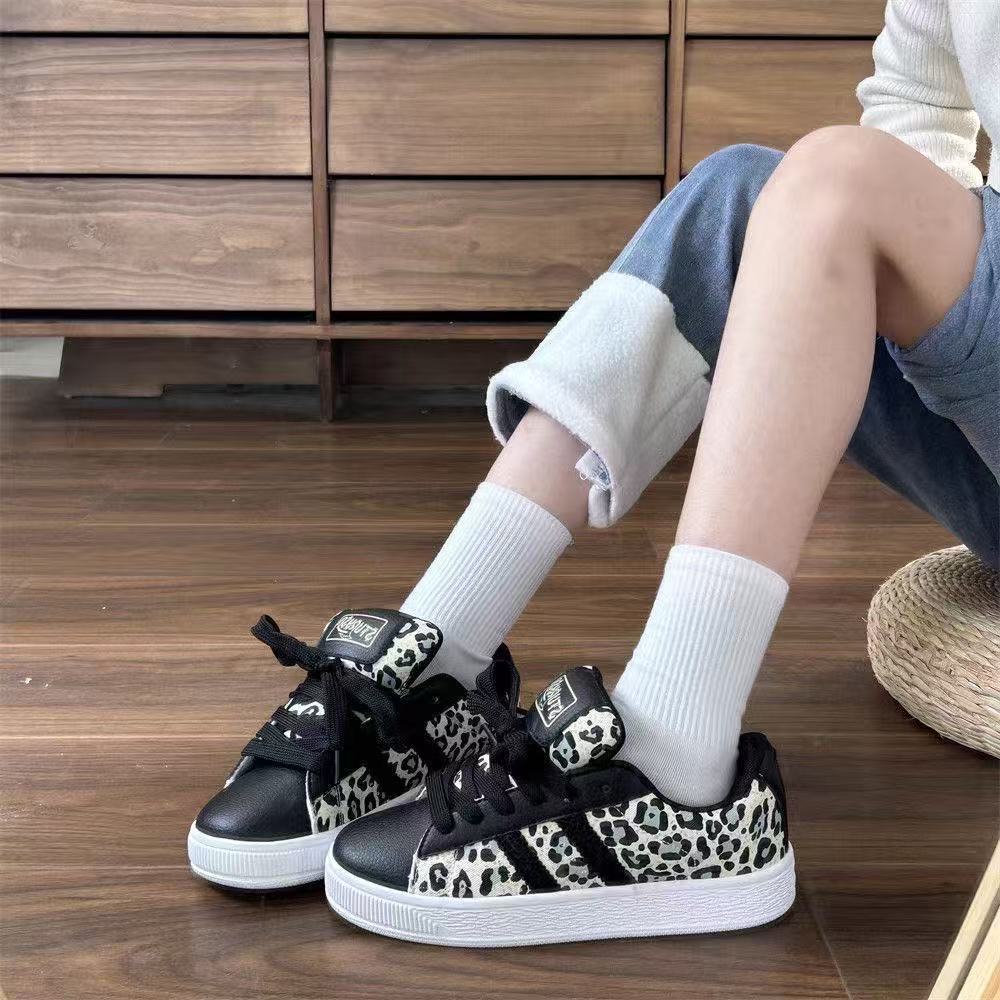 Hong Kong style leopard print skateboard bread shoes trendy sports and leisure board shoes new in autumn