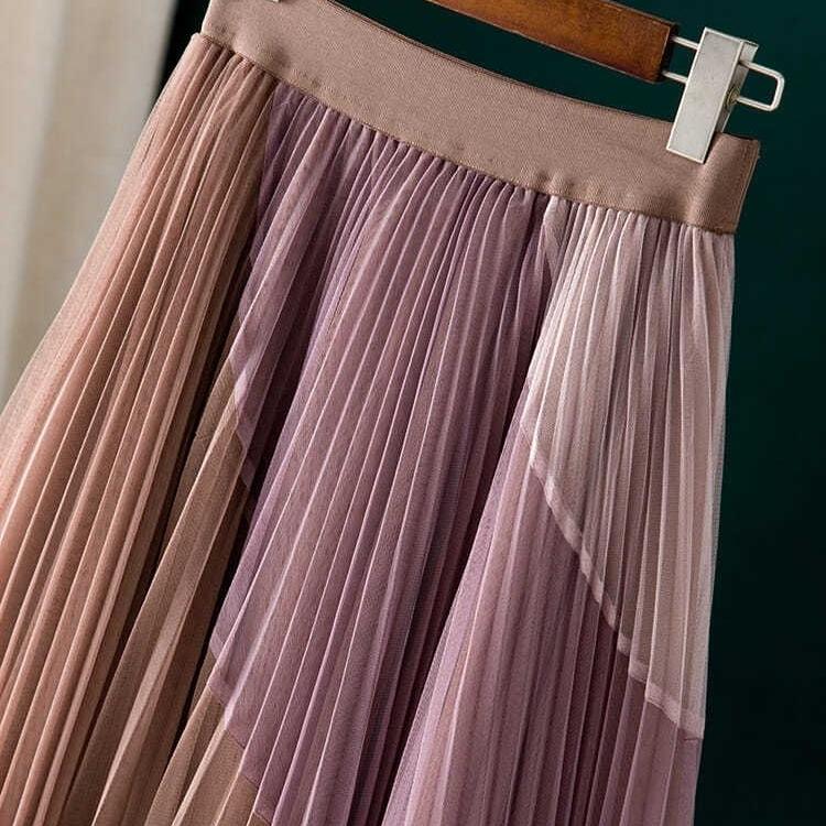 Hög midja och digitaltryckt nätkjol med veck och volanger damkjolar