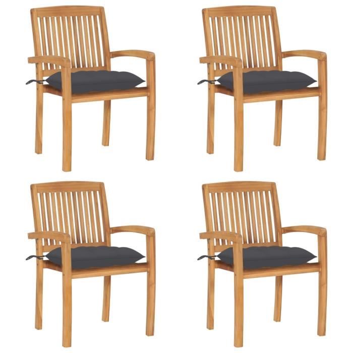 VidaXL Stackable Garden Chairs with Cushions, 4 Pcs, Solid Teak