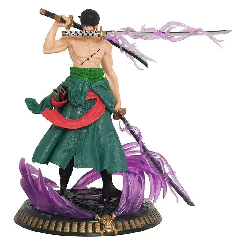 One Piece Roronoa Zoro Figure - King of Hell Style with Purple Energy Effects