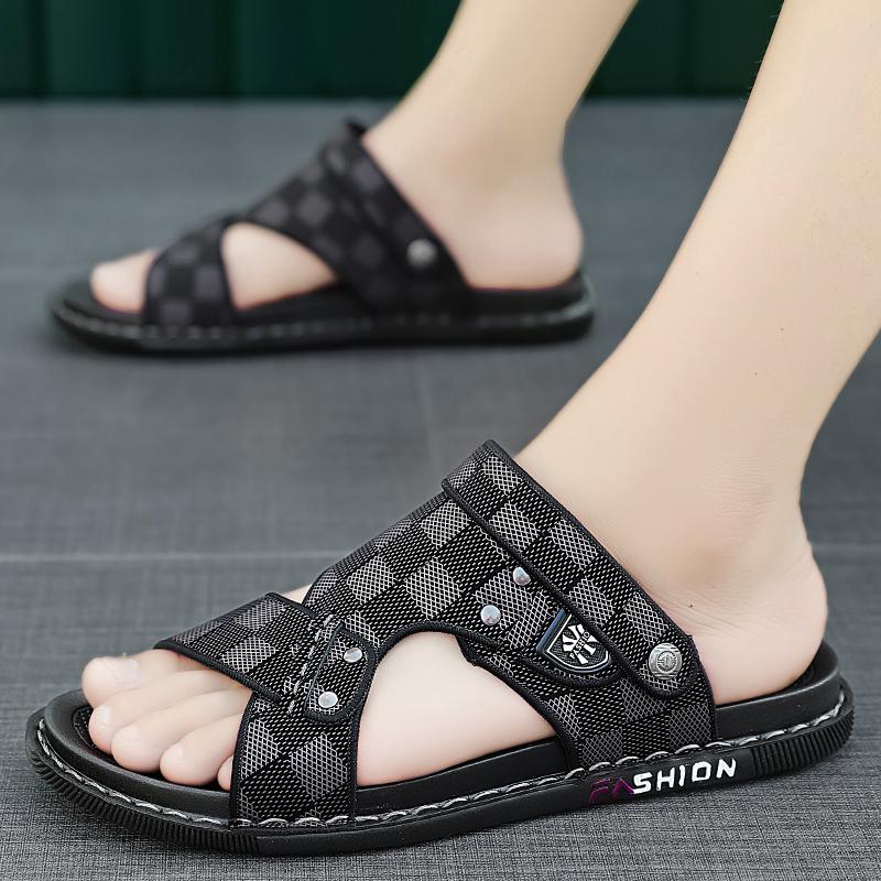 Fashion Car Suture Cool Summer New 2025 Mixed Material Breathable Men Wear Non-slip Two Wear Leisure Massage Comfortable Slippers