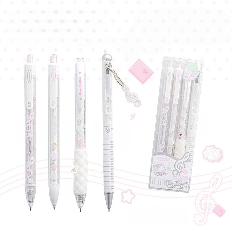 4pcs Strawberry Chocolate Gel Ink Pen Retractable 0.5mm Ballpoint Quick Dry Black Color for Writing Stationery A3203