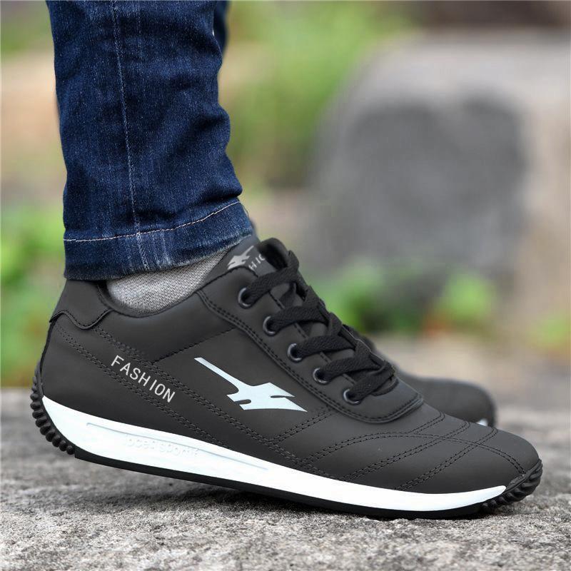 Autumn PU face men's casual board shoes lace-up flat heel round head walking shoes men's soft-soled sports shoes