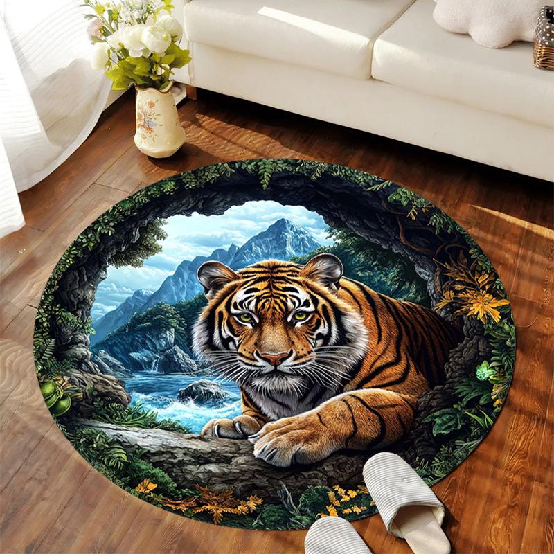 1Pc Tiger theme Circular Print Rug - home decoration Carpet For Living Room Bedroom Flooring Computer Chair Area Rug