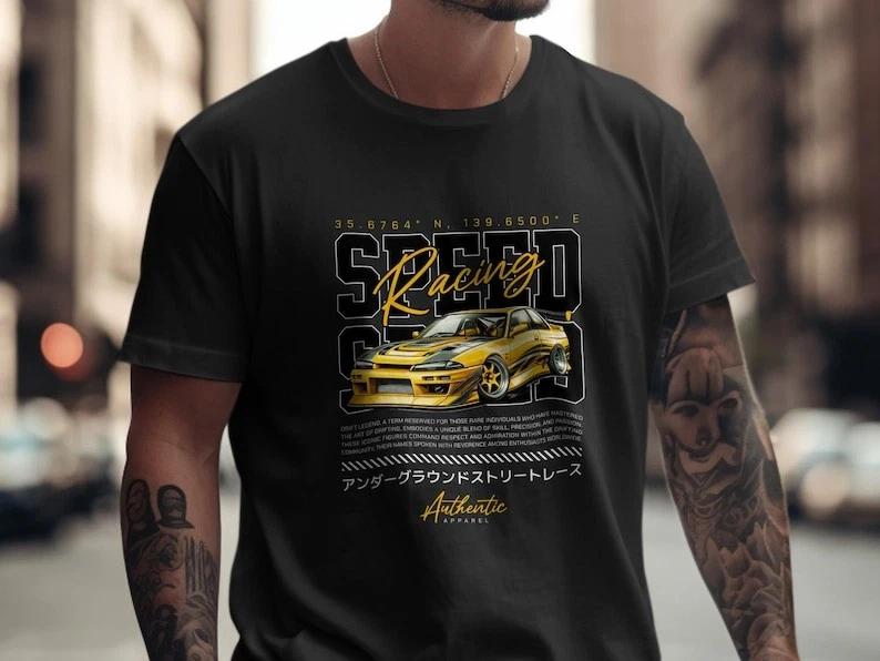 JDM Car T-Shirt, Yellow Speed Racer Graphic Tee, Japanese Car Culture S