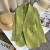 Women's Double-Breasted Slim Straight Green Suit Jacket - Stylish Spring/Autumn 2026 New Arrival