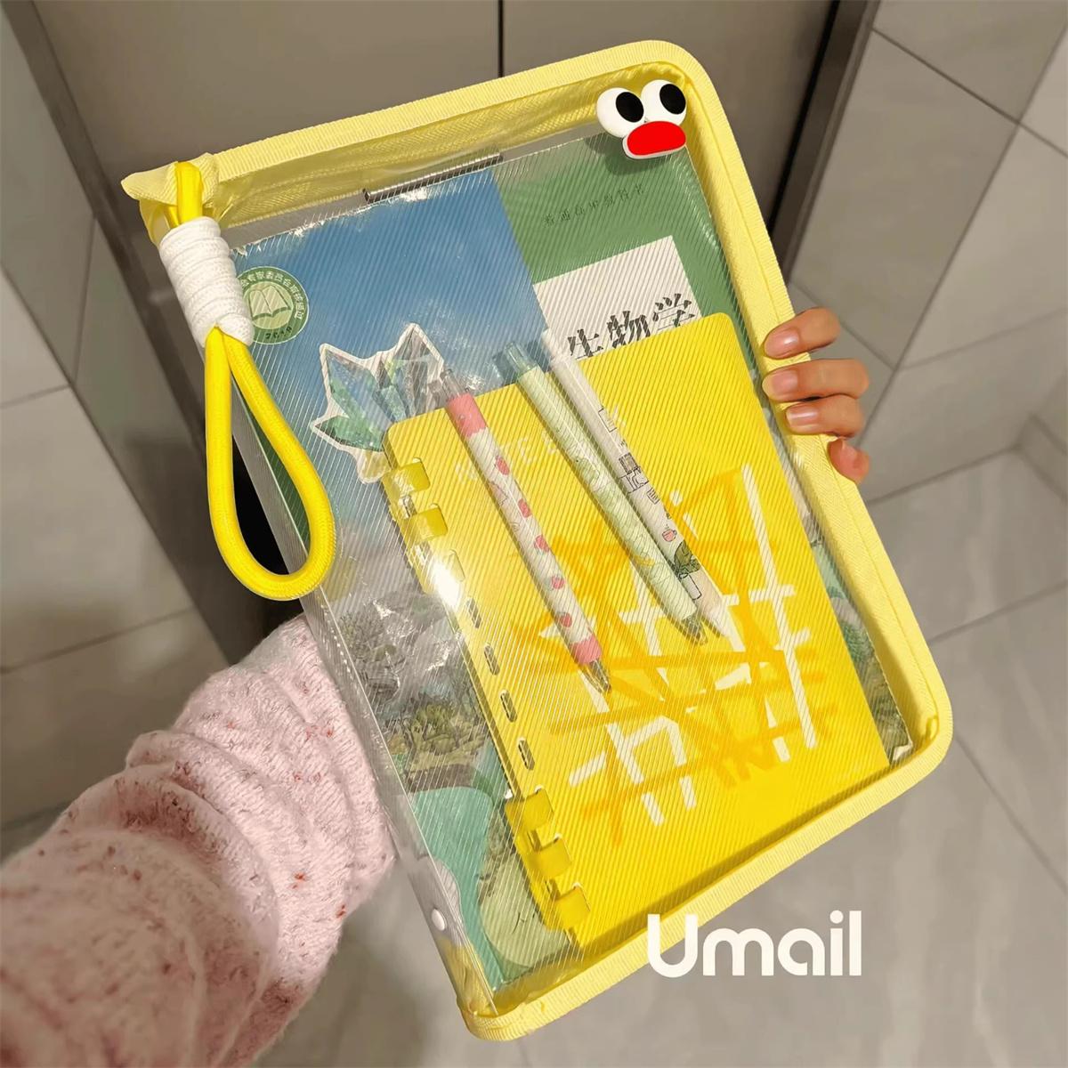 

Macaron transparent A4 file bag large capacity can hold textbooks zipper student portable thickened waterproof storage bag