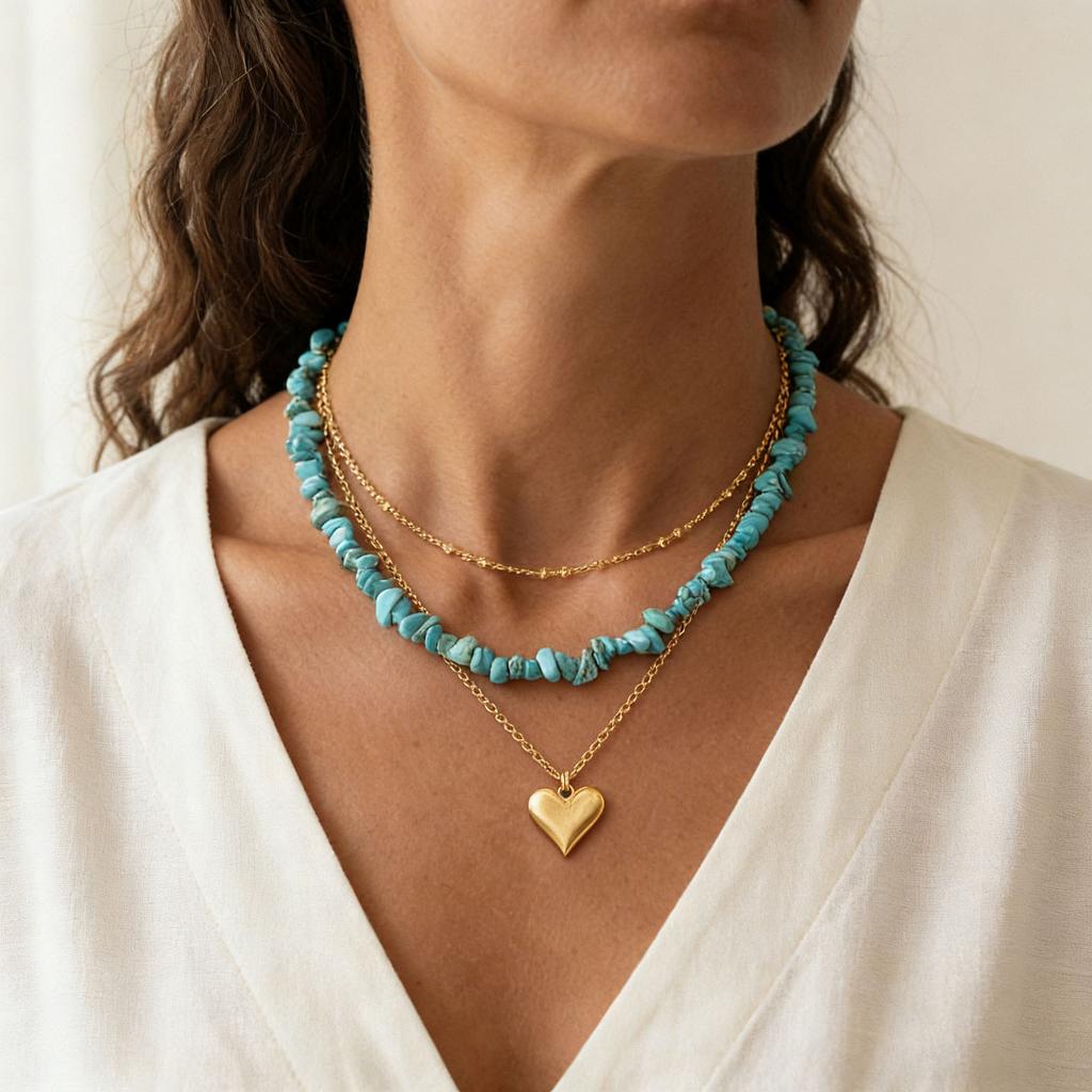 Naure Stone Turquoises Crystal Beaded Choker Necklace for Women, Fashion Irregular Bohemian Healing Crystal Choker Jewelry