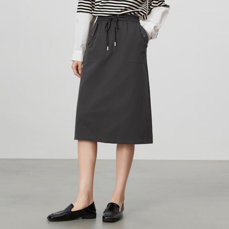 Elva' Island Women's Elastic Waist Utility Midi Skirt