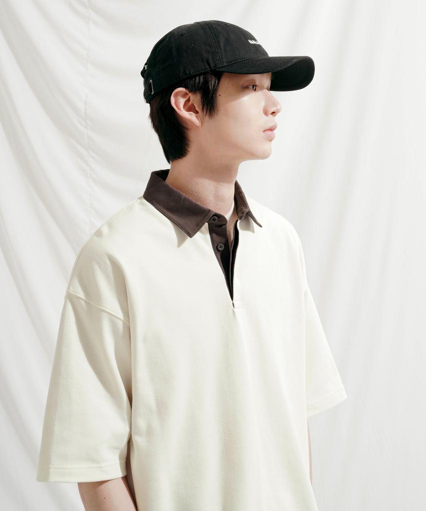 JEMUT Work Oversized Collared Short Sleeve T-Shirt Cream Sost2568