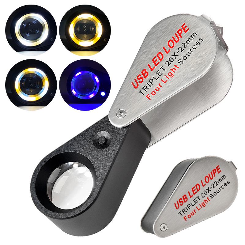 High-End 30x Magnifier with 13 LEDs & Quad-Color Light for Jewelry, Diamonds, Antiques, & Jade Appraisal