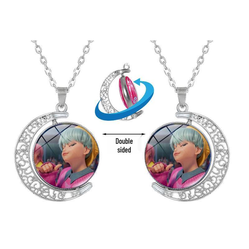 Double-Sided Rotating Moon Pendant Necklace - K-POP Demon Hunter Trio Jewelry