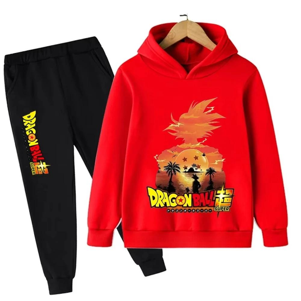 Jesień i Zima Nowy Anime Dragon Ball Wukong Komplet Bluz z Kapturem dla Chłopców Dziecięce Bluzy z Kapturem dla Dziewczynek Koszulki Sportowe dla Dzieci 3-12 lat