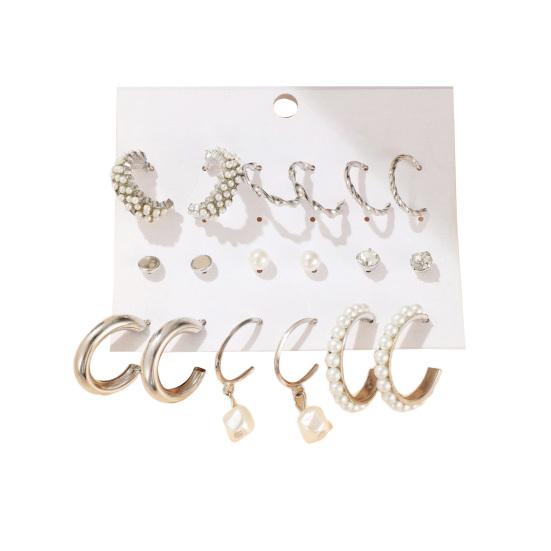 1 Set Cercei Hoop Formă Rotundă Bijuterii cu Strasuri Geometrie Perle Faux Cercei Cerc Femei