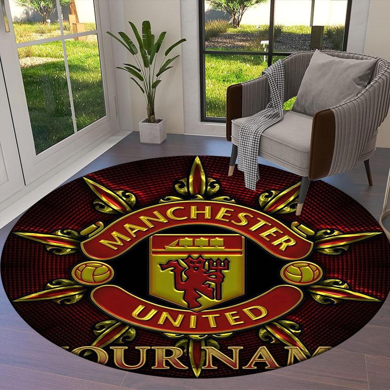 Manchester United F Custom Name Round Area Rug,Carpet Rug for Living Room Bedroom Sofa Playroom Decor,Non-slip Floor Mat