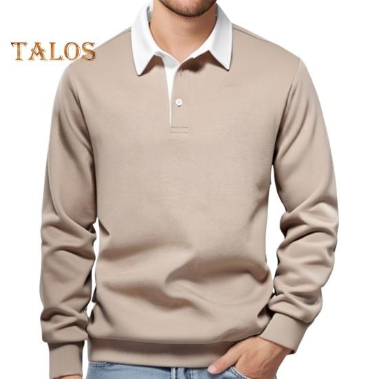 

Мужской весенне-осенний топ с отложным воротником, свободный однотонный длинный рукав, застегивающийся на пуговицы, повседневный свитер для поездок на работу S хаки