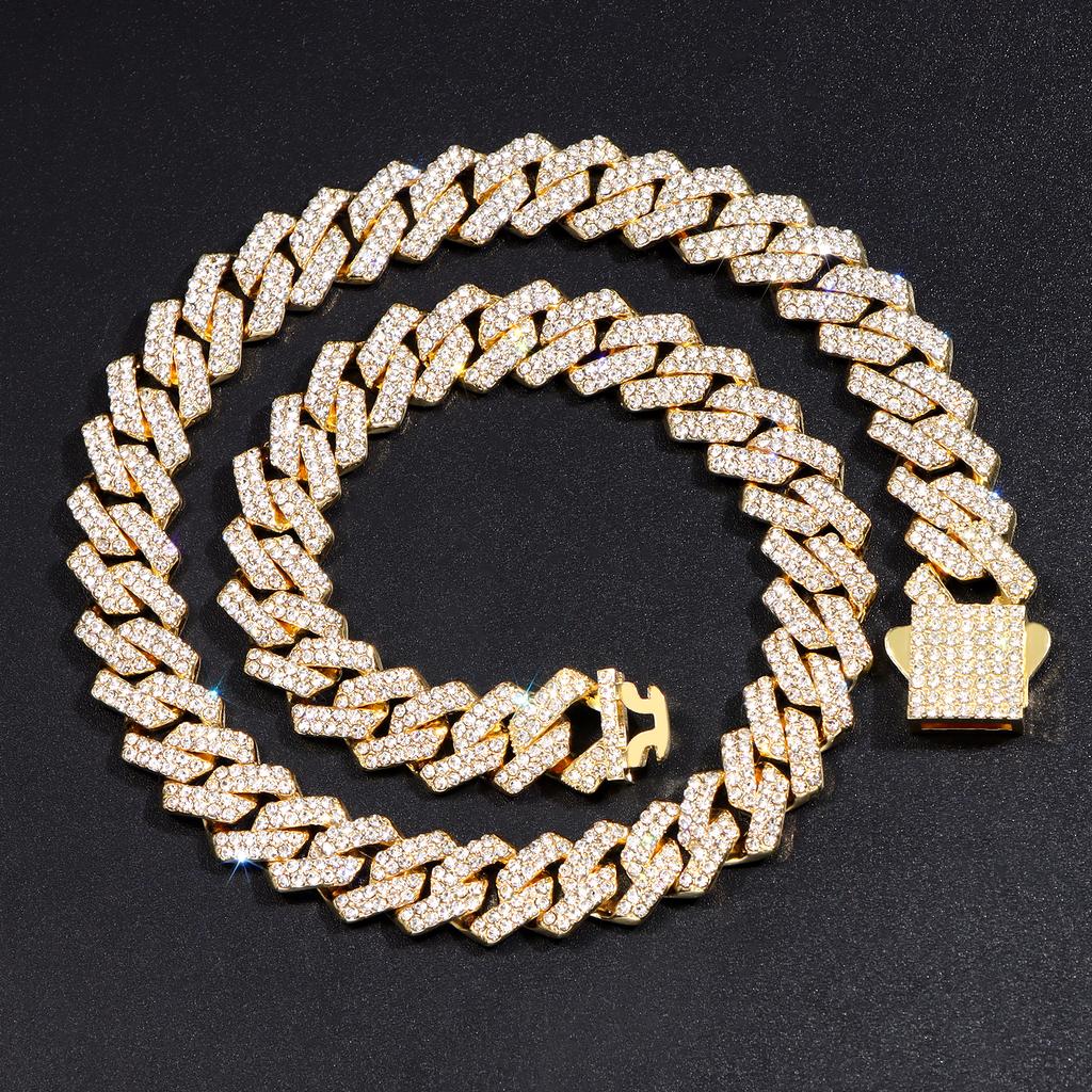 8mm Luxury Cuban Link Necklace for Men Women, Gold Silver Color Iced Out Rhinestone Chain, Hip Hop Bling Street Jewelry Gift