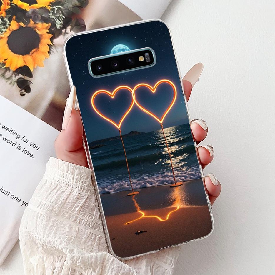For Samsung Galaxy S10 S10e S10+ Case Luxury Love Heart Painted Cover Soft Slim Phone Case For Samsung S10 Plus S 10 S10e Fundas