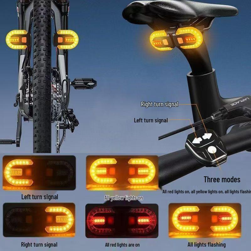 Wireless Remote Control Bicycle Tail Light with Type-C Charging, Detachable 1-Button, and Left/Right Steering Warning