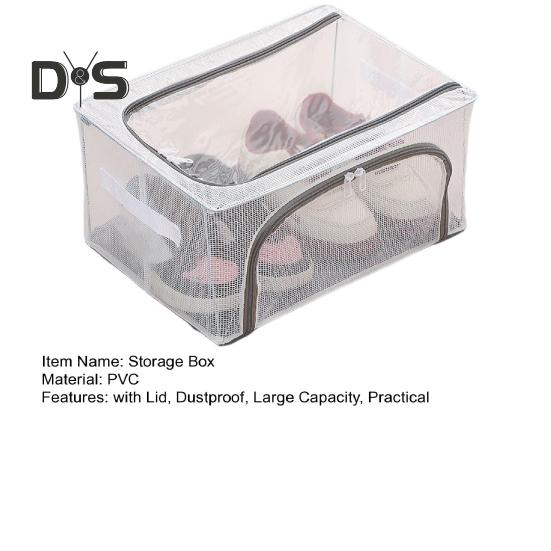 Transparent Storage Box with Double-Sided Openings Zipper Closure Waterproof PVC Shell Dustproof Under-bed Shoe Storage Box