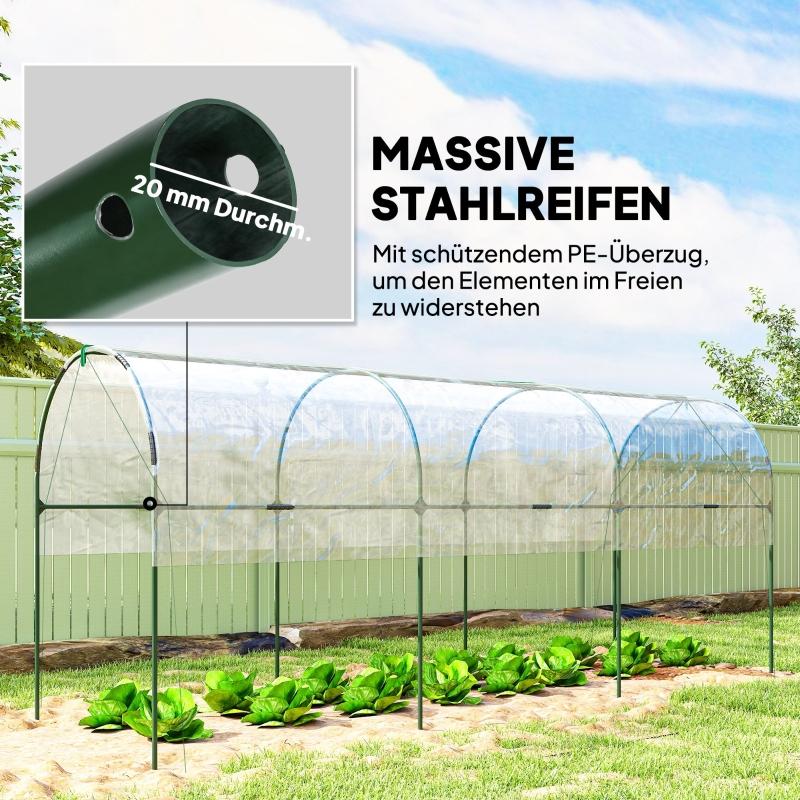 Greenhouse, winterproof, foil greenhouse with Arched roof, ground anchor greenhouse 400 x 123 x 171cm Transparent