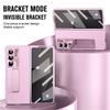 For Samsung Galaxy Z Fold7 5G Case Kickstand Leather+PC Phone Cover with Tempered Glass Film