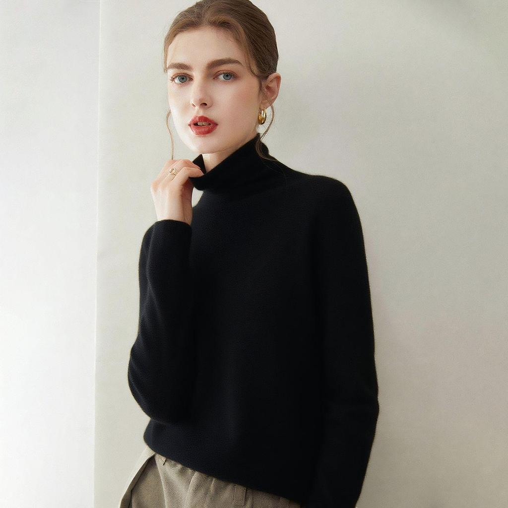 Women's 100% Pure Cashmere High Neck Loose Casual Sweater - Versatile Knit Base Layer