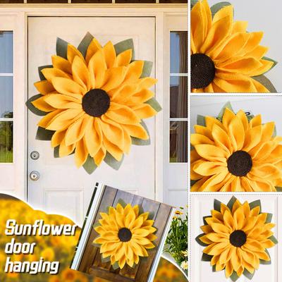 16,54 Zoll Sonnenblumenkranz für Haustür Künstliche Sonnenblumen Jute Girlande Bauernhaus Außen Hängendes Willkommensschild für Zuhause Wand Garten