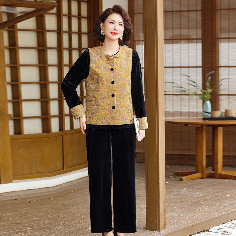 

Mom s 2026 Spring Chinese National Style Three-Piece Vest Set for Middle-Aged and Elderly 3XL (125-135 jin)