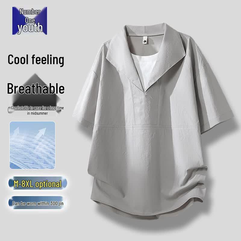 

Touhao Qingnian Men s Ice Silk Quick-Dry Plus Size V-Neck T-Shirt 3XL
