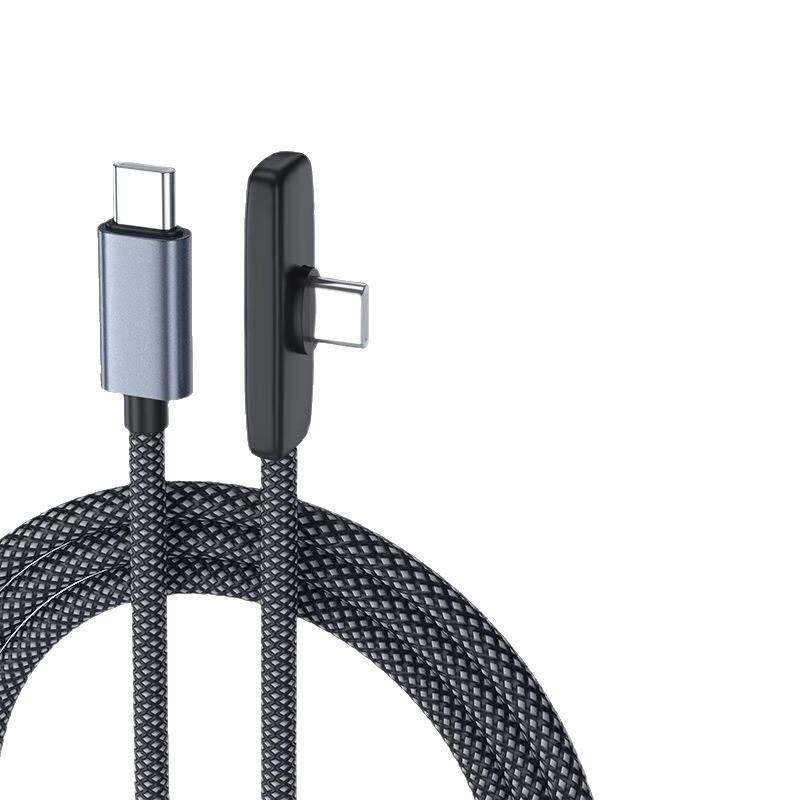 Type C Charging Cable 90 Degree Right Angle Braided Wire 100W Super Fast Charging Wear Resistant Data Cable For Mobile Gaming