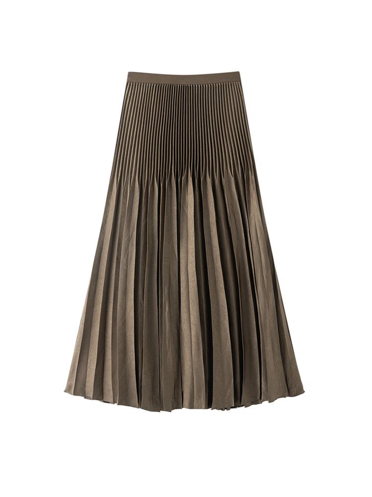 

Miyake High Waist Double Pleated Midi Skirt - Spring/Autumn Slimming A-Line One Size кавовий
