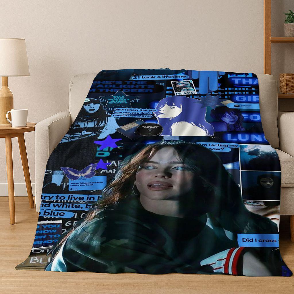 Fashion Billie Eilish Hit Me Hard and Soft Singer Flannel Blanket Soft Throw Blanket for Bed Bedroom Living Room Travel Gift Kid