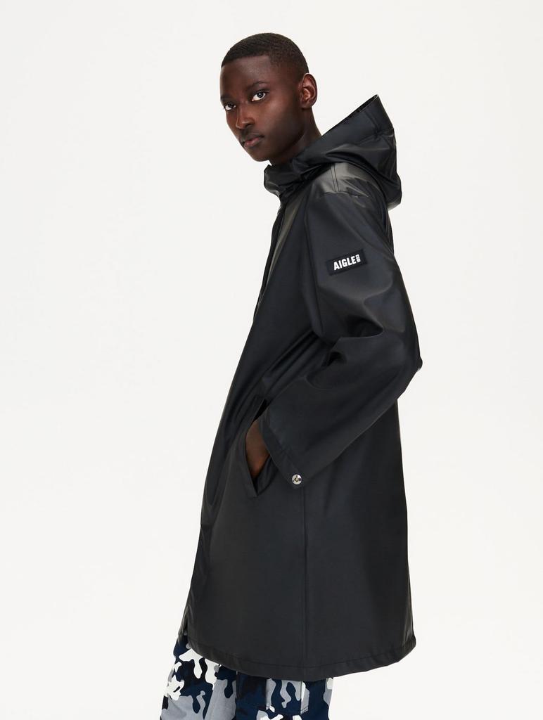 Aigle Official Waterproof Hooded Black Jacket, Long, Men's,