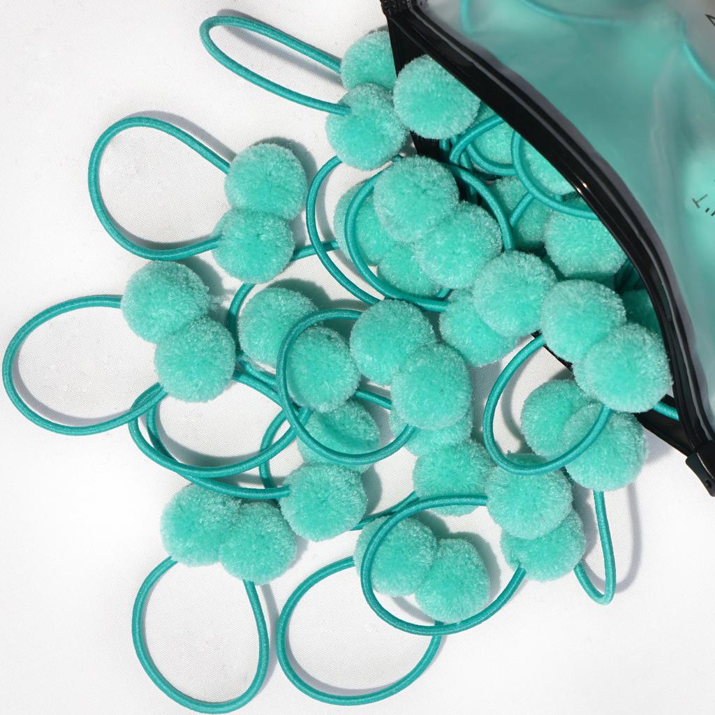 20 Stück 1,4" Kleine Solide Doppelte Fellkugel mit Elastischem Seil Handgemachtes Band für Kinder Mädchen Haaraccessoires