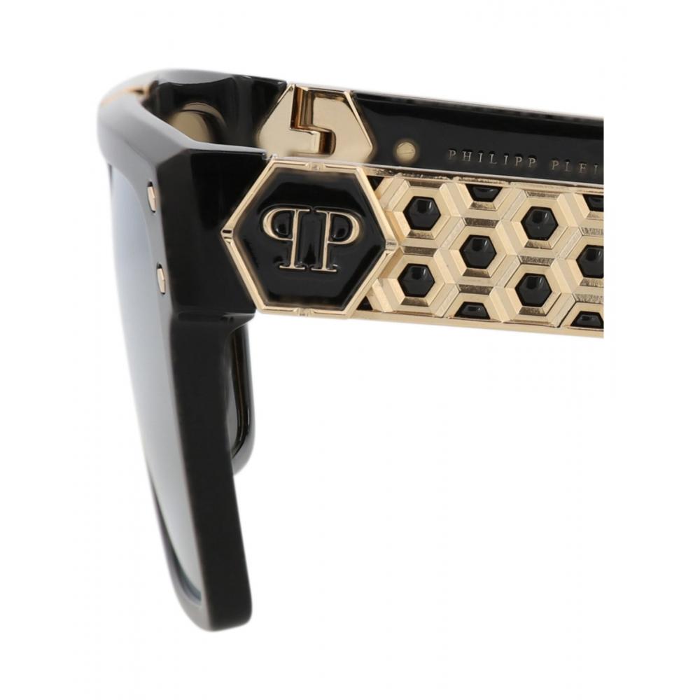 Philipp Plein Quadratische Acetat-Sonnenbrille Schwarz Gold