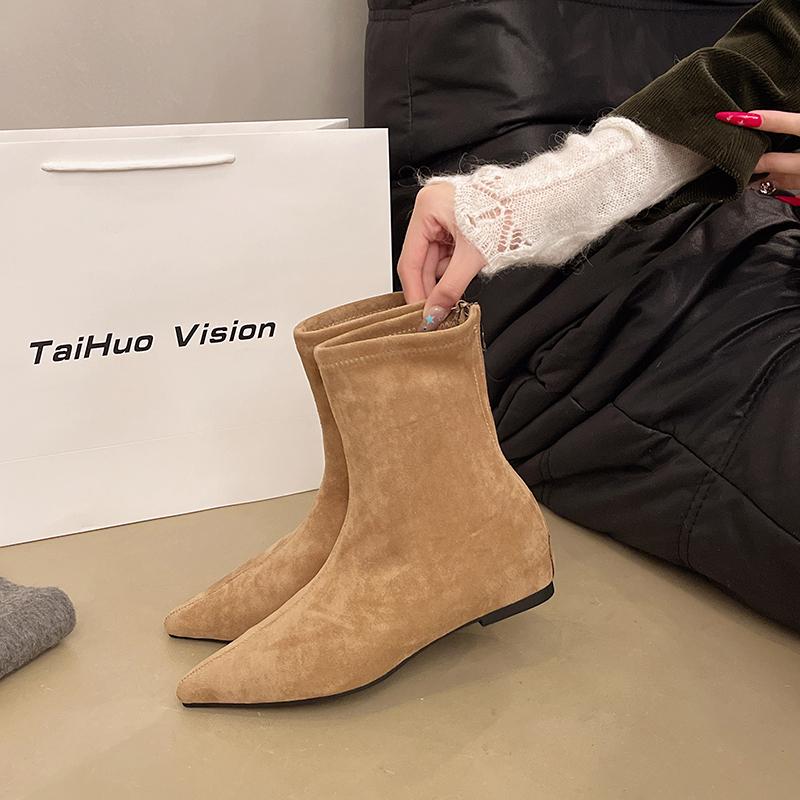 Mode 2025 Herbst Winter Spitz Zehen Knöchel Stiefel Damen Designer Vintage Dünne Niedrige Absatz Schuhe Modern Kurze Botas Zapatos De Mujer