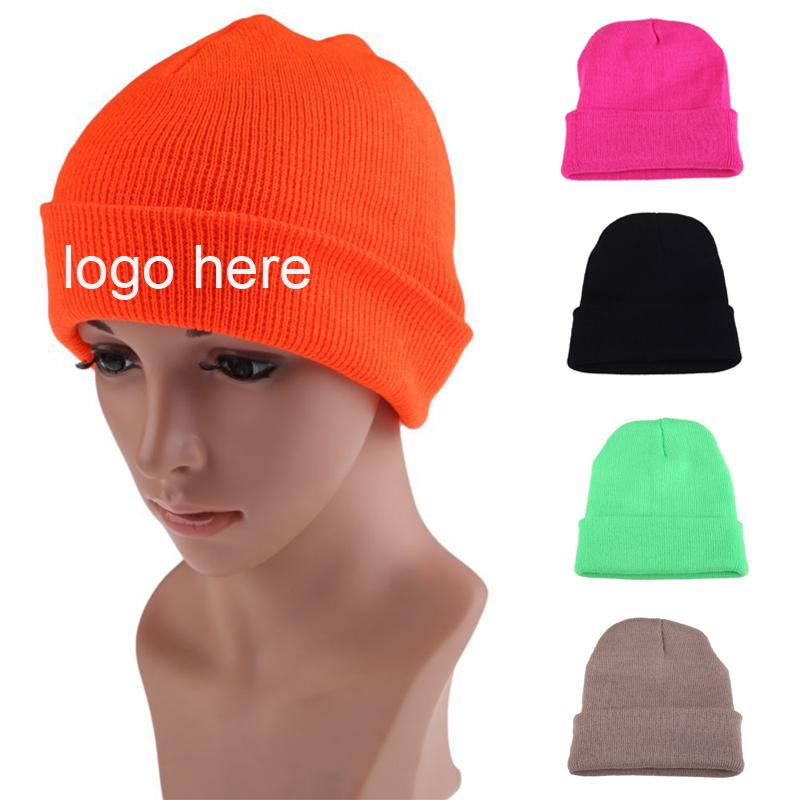 Custom Beanie Embroidery Jacquard logo Men Blue Winter Slouchy Knitted Hats Custom Beanie Hat Unisex