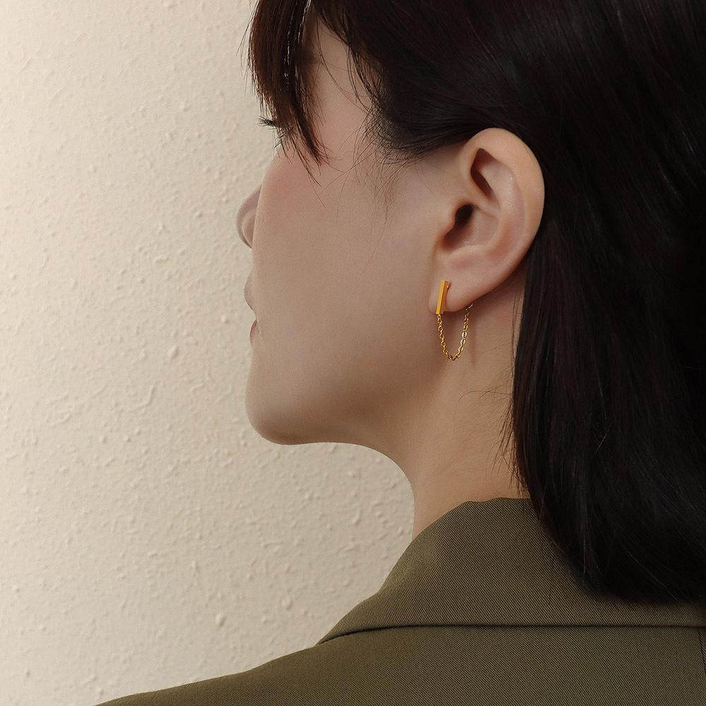 18k Gold-Plated Titanium Steel Tassel Chain Earrings F266