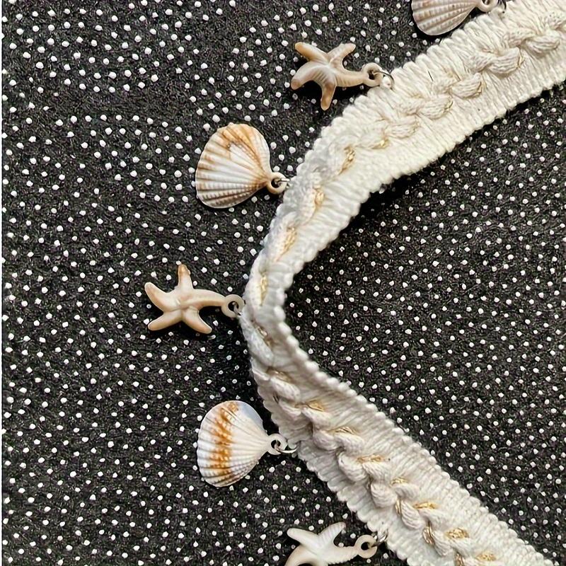 Artificial Shell Embellished Lace Trim Ribbon, 1 Yard, for DIY Sewing Crafts, Bags, Clothing, Hats, Shoes, Hair Accessories - Beige Decorative Band