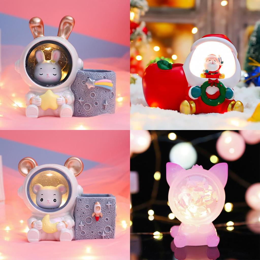 Unicorn Angel Wings Student Desk Pencil Holder Star Light Button Electric Cell