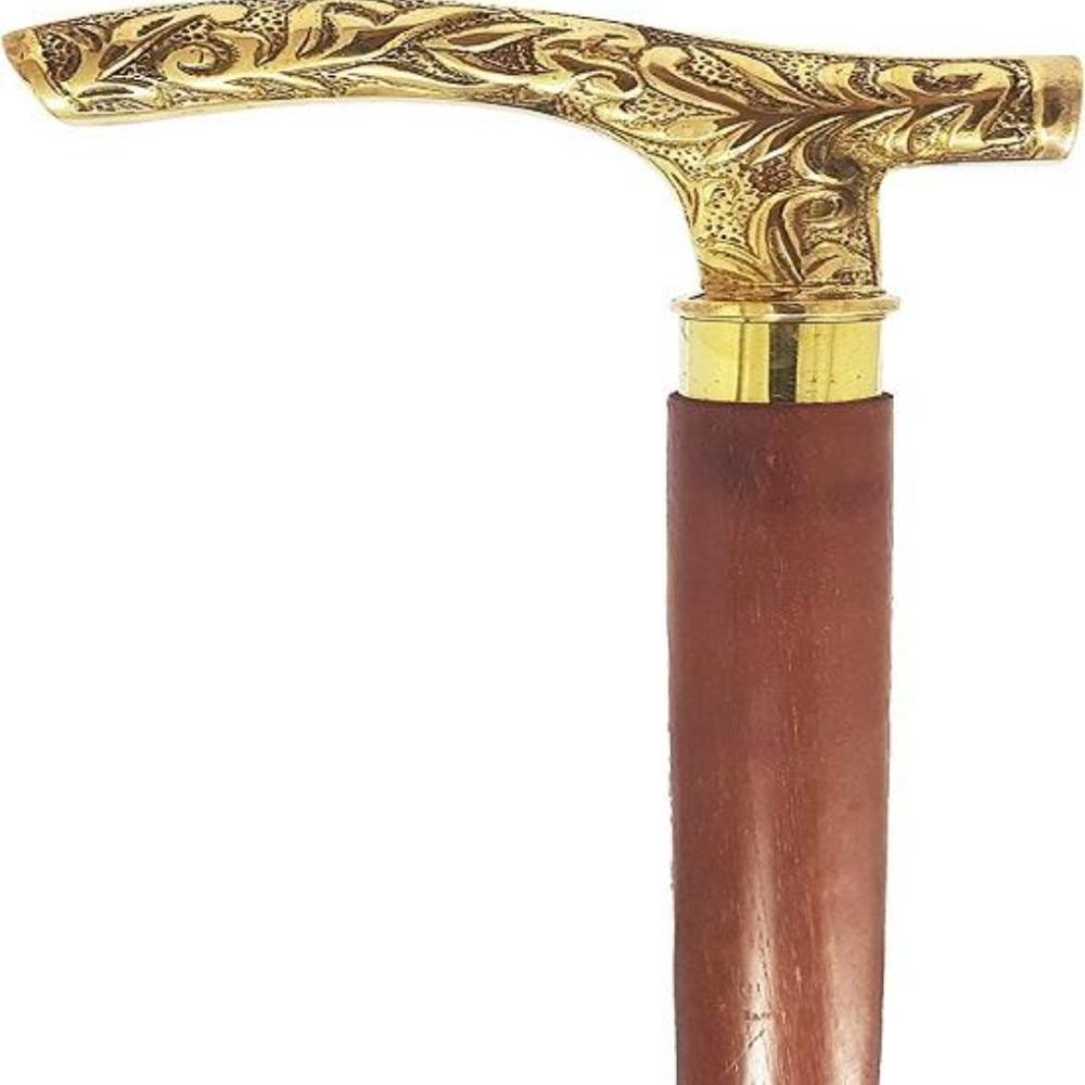 Antique Carved Walking Stick Cane for Men - 93.98 Cm Wooden Aid Staff