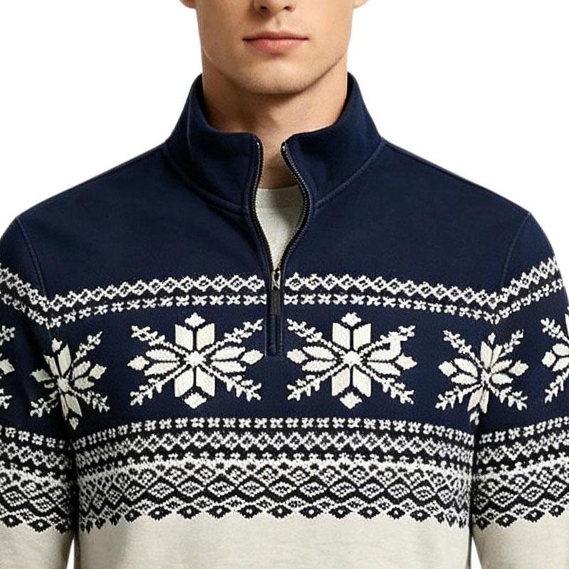 Polo Ralph Lauren FW25 Pulover Tricotat cu Model Fulg de Zăpadă, Guler Înalt, Fermoar pe Jumătate, Mânecă Lungă, Croială Standard pentru Bărbați 710P02675-001