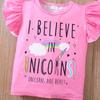 Girls 2 Piece Outfit 1-8Y Pink Unicorn Print T-Shirt with Shorts Set Kids Ruffle Sleeve Summer Clothing Sets