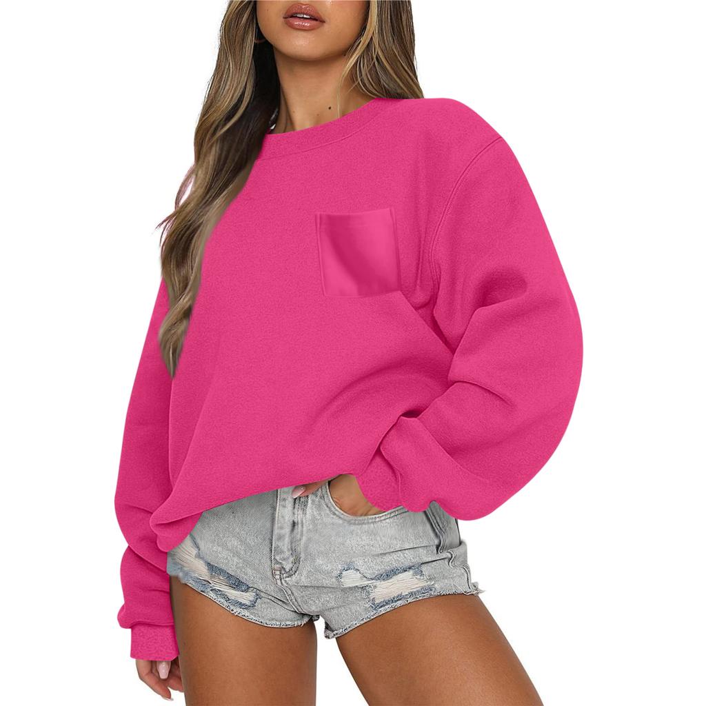Women's Casual Fashion Round Neck Long Sleeve Sweatshirt With Pockets
