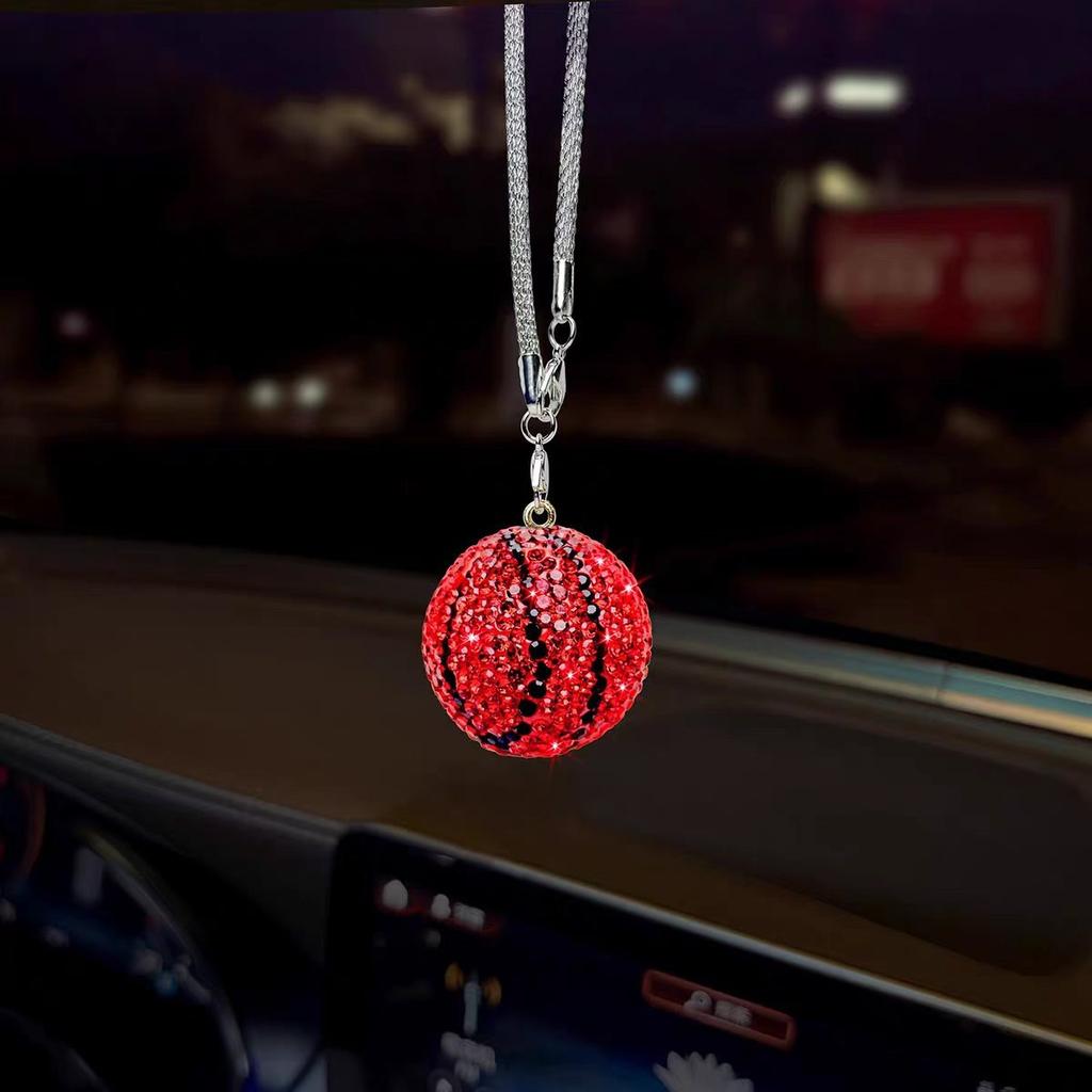 1x Bling Rhinestone Football Car Pendant, Crystal Soccer Rearview Mirror Hanging Ornament,6 Colors
